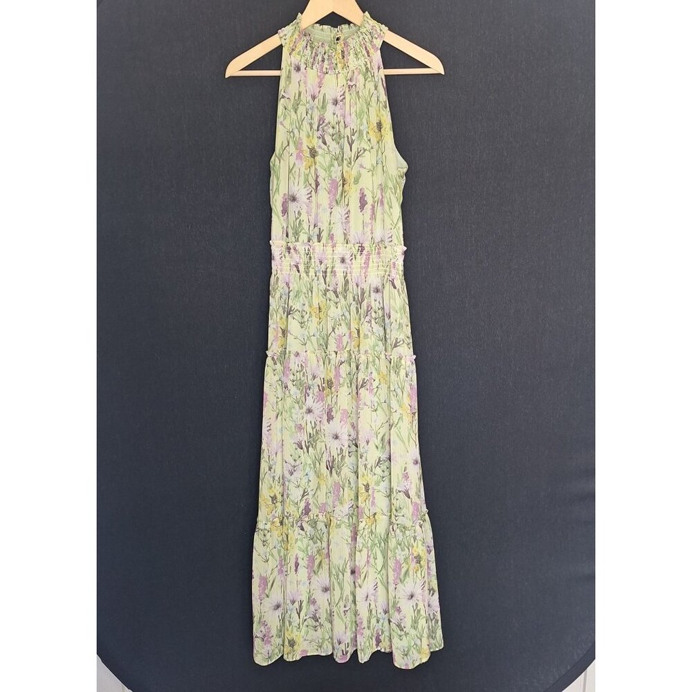 💙 Taylor Floral Mock Neck Cinched Waist Maxi Dress Size 10 Lined Preppy Summer - Picture 8 of 8